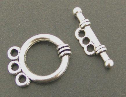 Toggle Clasp 3 strand 20 mm Antique Silver 10 sets